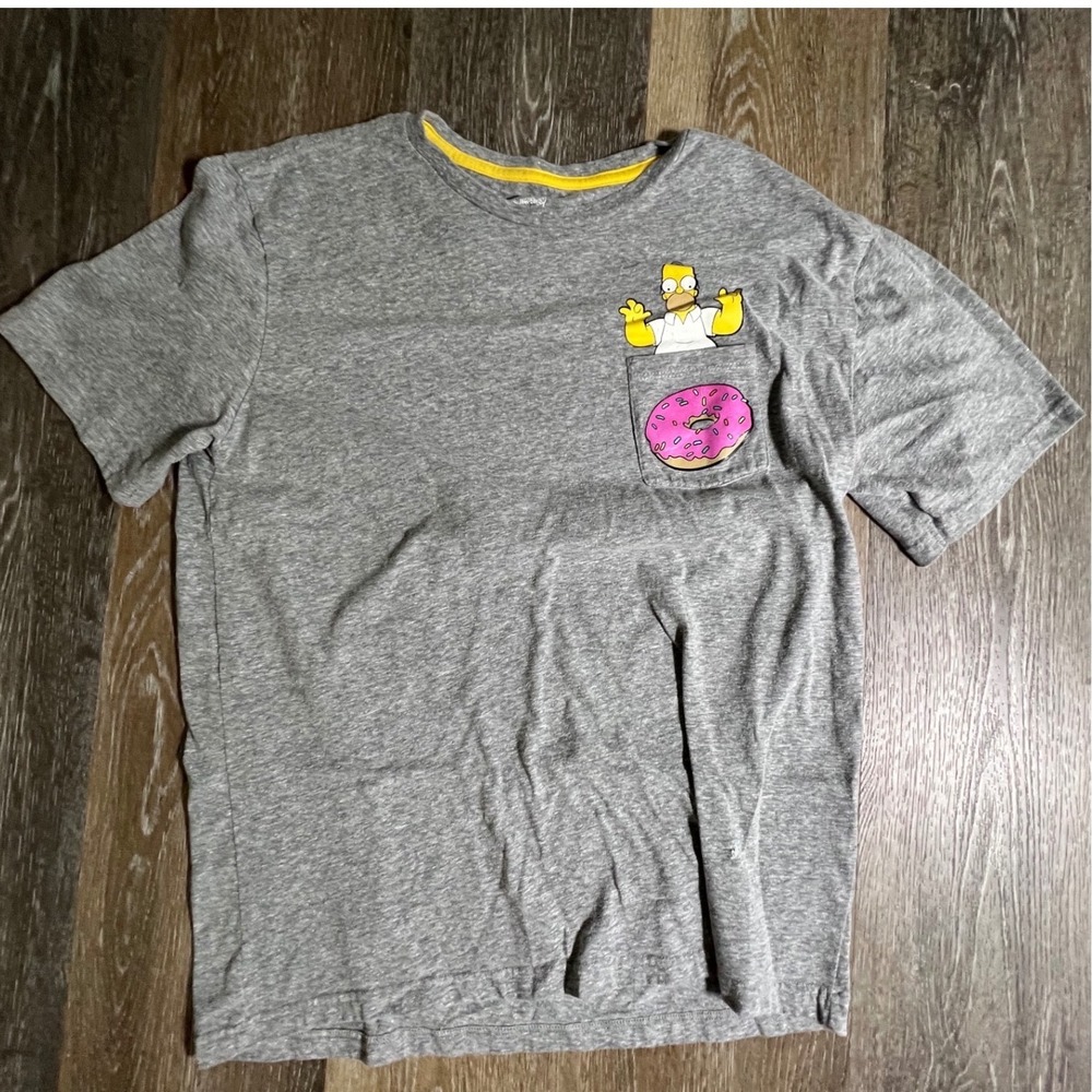 The Simpsons Homer Simpson T-Shirt Mens Medium Gray Donut Pocket Graphic Tee